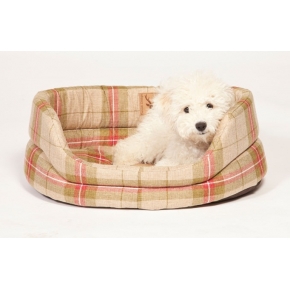 Large+ Beige & Red Tartan Slumber Dog Bed - Danish Design Newton Moss 89cm 35"